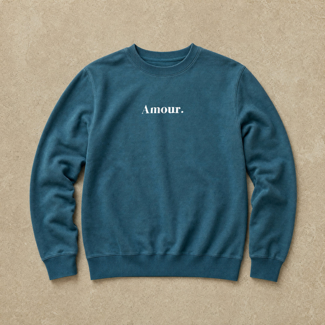 Rufus Packshot 2026 · Le Classique · Imprimé « Amour. » · Bleu canard