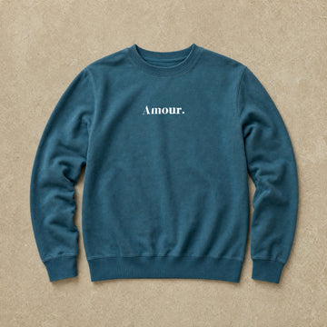 Rufus Packshot 2026 · Le Classique · Imprimé « Amour. » · Bleu canard