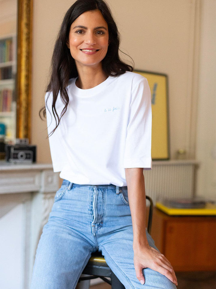 T-Shirt À la folie Blanc Logo Bleu