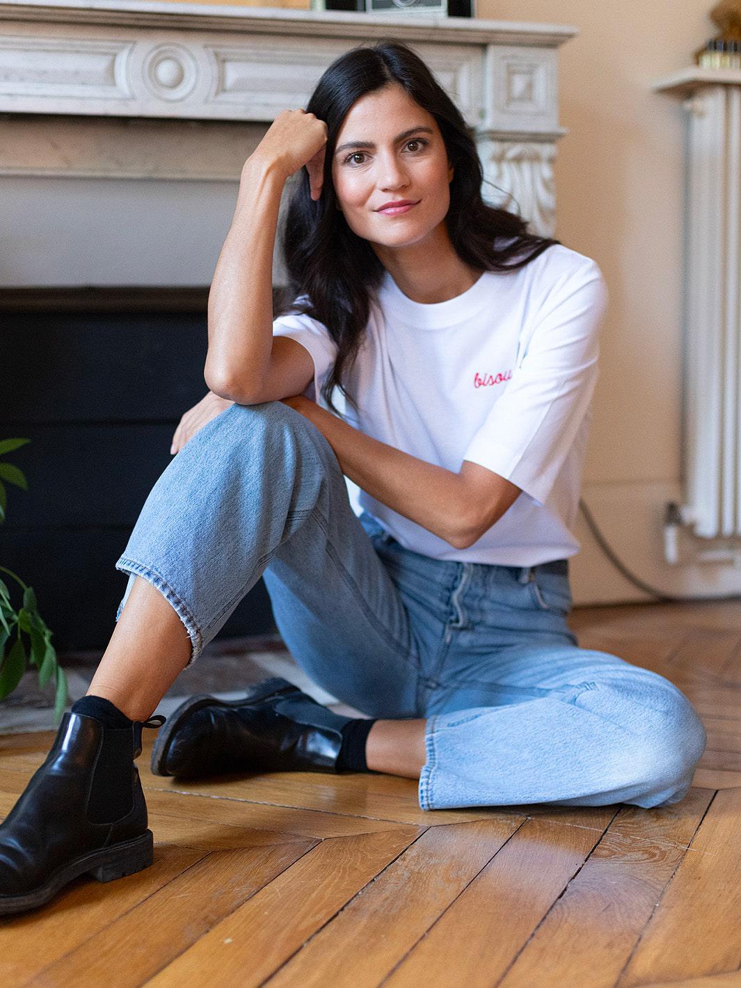 T-Shirt Bisou Blanc Logo Rouge