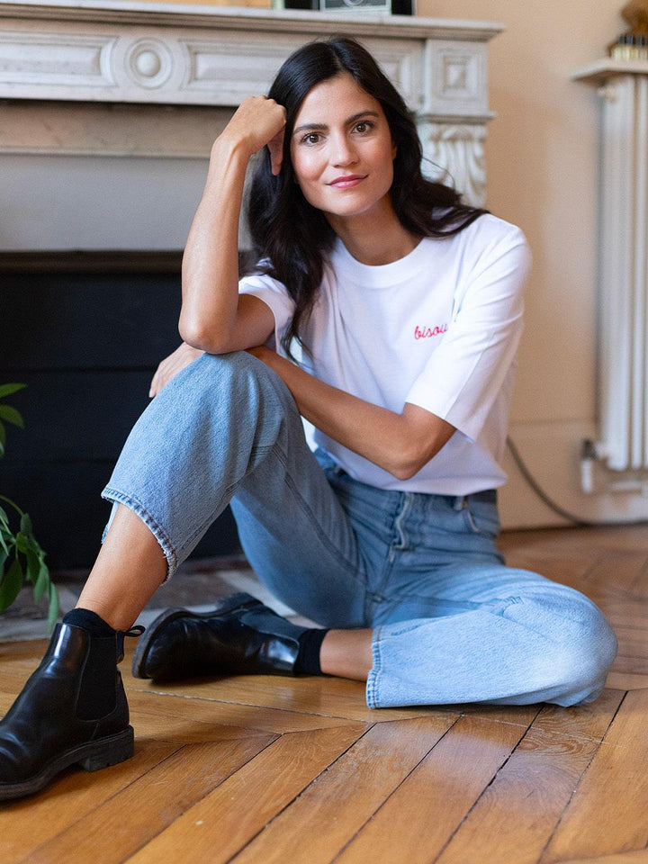 T-Shirt Bisou Blanc Logo Rouge