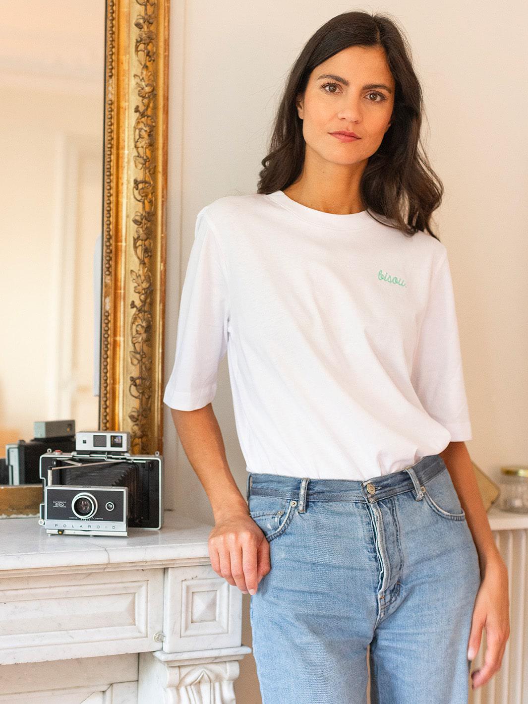 T-Shirt Bisou Blanc Logo Vert