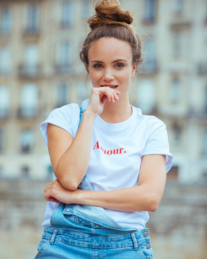 T-Shirt Blanc Amour Imprimé Rouge