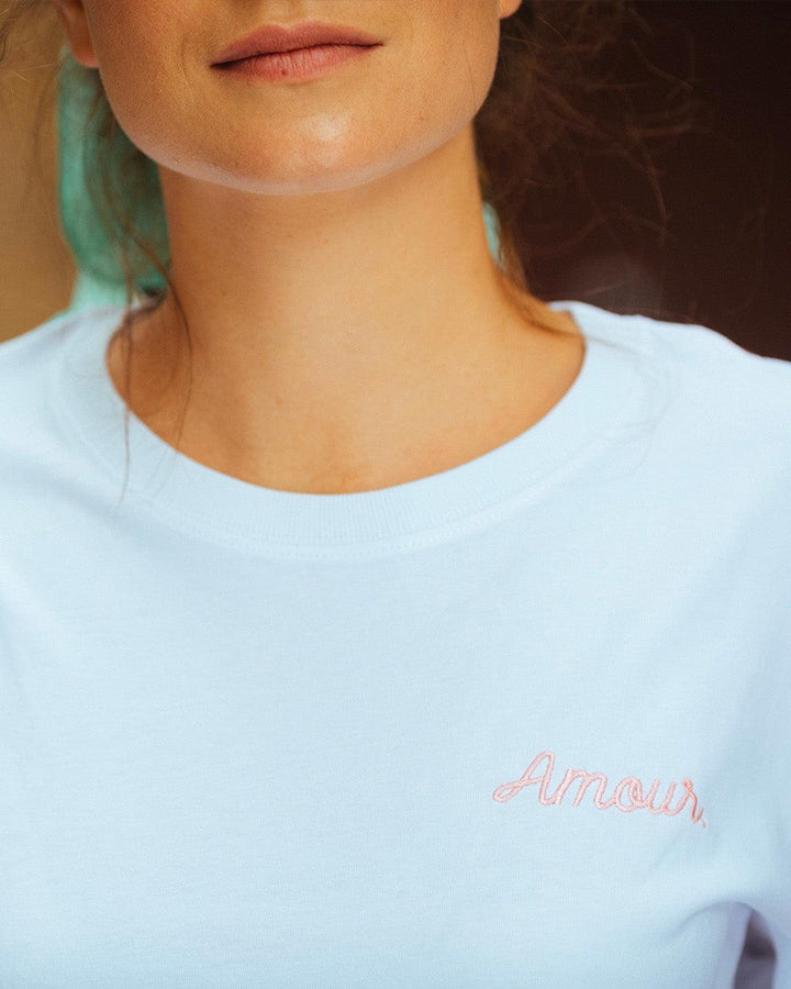 T-Shirt Blanc Amour Brodé Rose