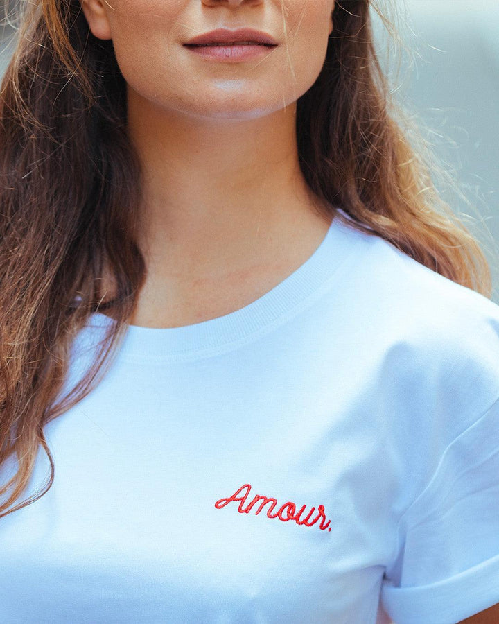 T-Shirt Blanc Amour Brodé Rouge