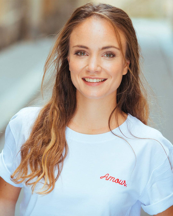 T-Shirt Blanc Amour Brodé Rouge