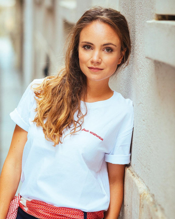 T-Shirt Blanc "Foule Sentimentale" Brodé Rouge