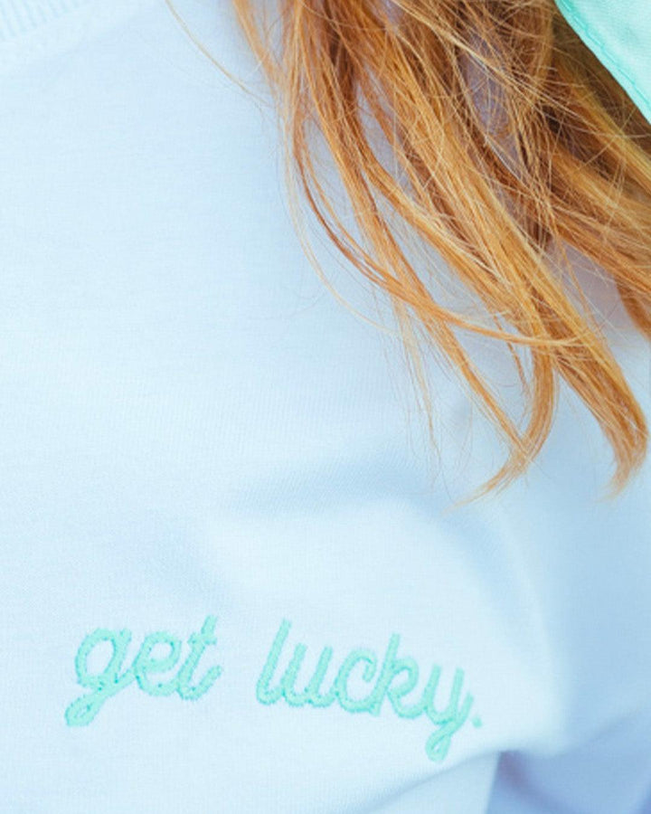 T-Shirt Blanc "Get Lucky" Brodé Vert