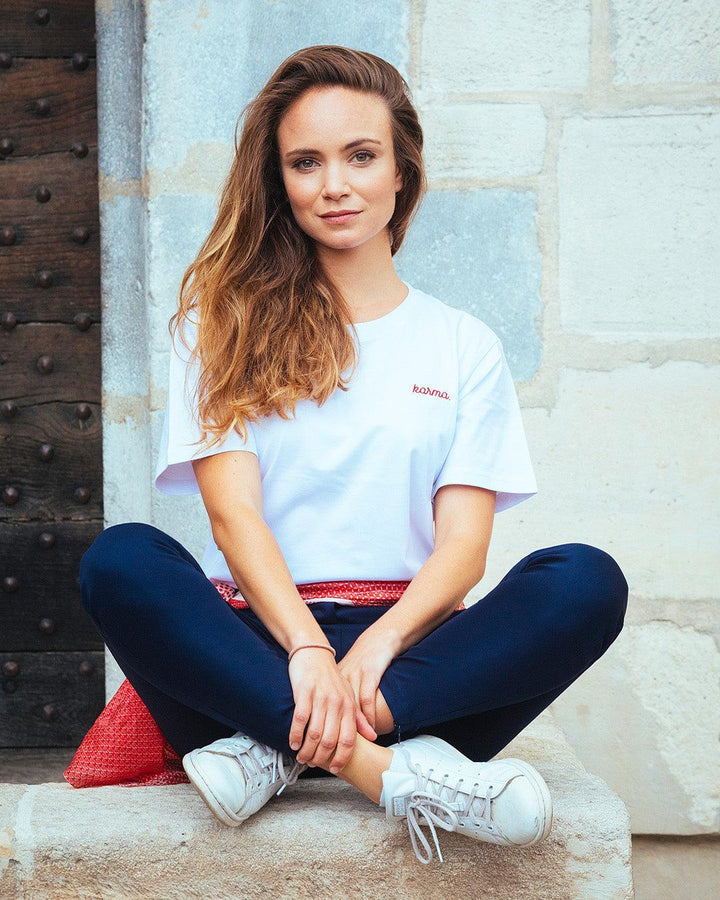 T-Shirt Blanc Karma Brodé Rouge