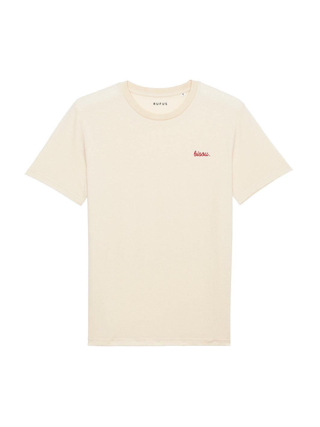 T-Shirt Bisou Crème Logo Rouge porte