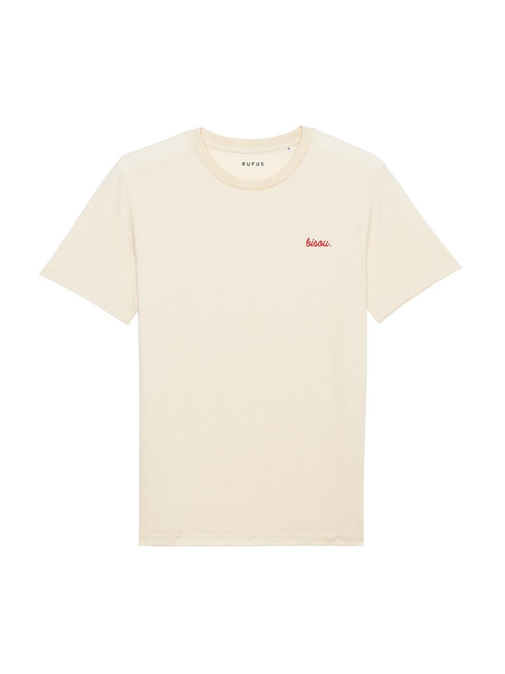 T-Shirt Bisou Crème Logo Rouge porte