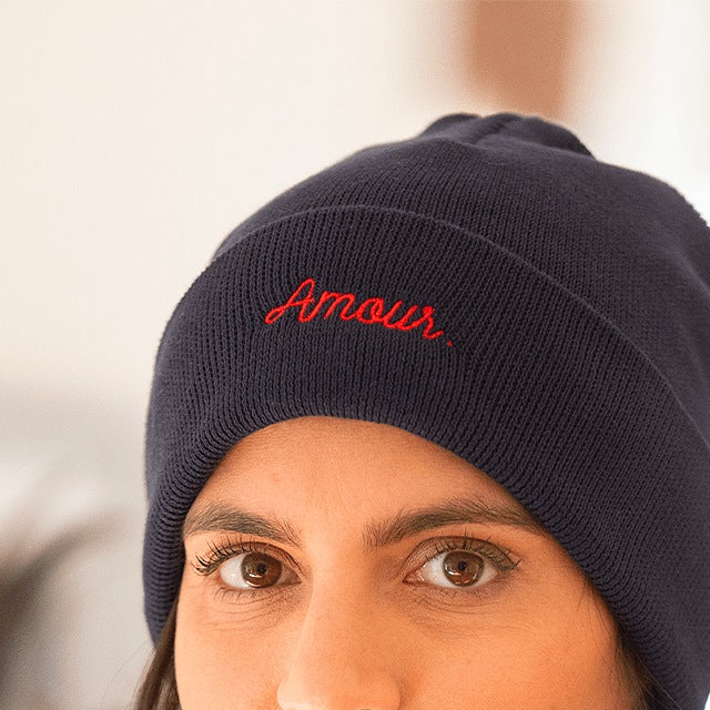 Le Bonnet Amour, bleu marine, porté