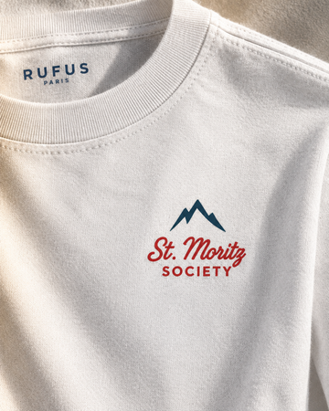 Alpes 1984 · St. Moritz Society · Manches longues · macro coton, col et motif