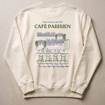 Paris 1984 · Café Paris · Le Sweat · packshot éditorial · dos vert