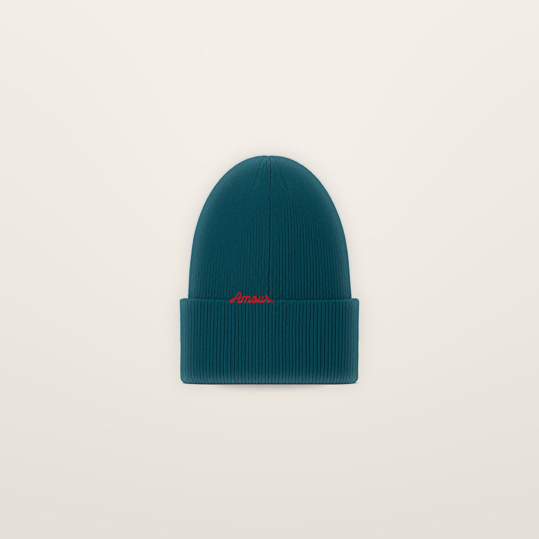 Le Bonnet · Brodé « Amour. », Bleu canard
