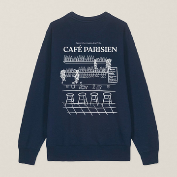 Paris 1984 · Café Paris · Le Sweat · Bleu marine · dos · photo couleur 2026-09-30 · cafe-parisien-pull-bleu-marine-dos