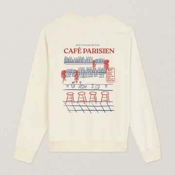 Paris 1984 · Café Paris · Le Sweat · Écru · motif rouge · dos · photo couleur 2026-09-30 · cafe-parisien-pull-ecru-motif-rouge-dos