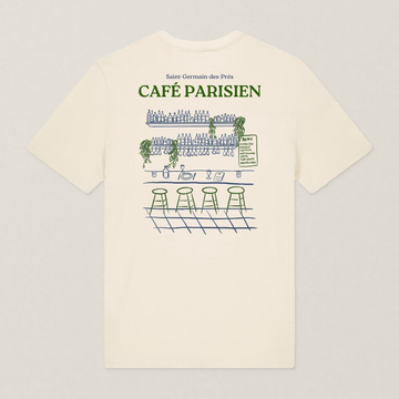 Paris 1984 · Café Paris · Le T-Shirt · Écru · motif vert · dos · photo couleur 2026-09-30 · cafe-parisien-tshirt-ecru-motif-vert-dos