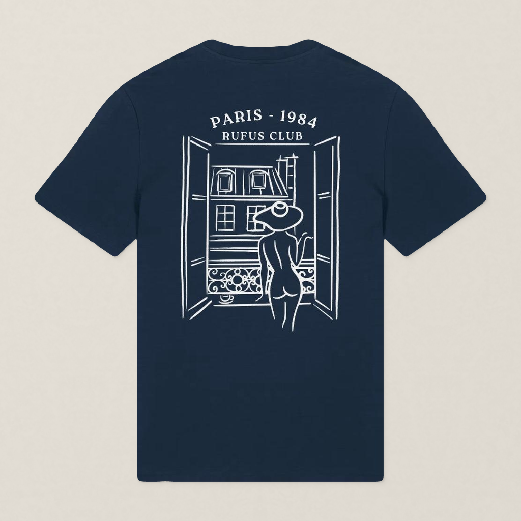 Paris 1984 · La Parisienne · Le T-Shirt · Bleu marine · dos · photo couleur 2026-09-30 · la-parisienne-tshirt-bleu-marine-dos