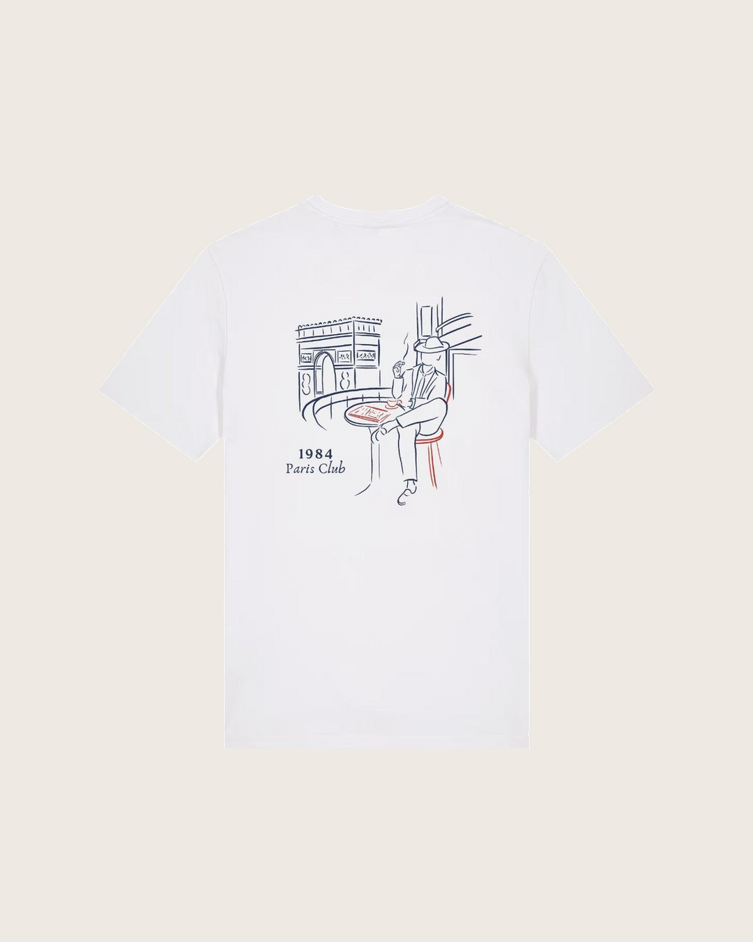 Paris 1984 · Le Parisien · Le T-Shirt · Blanc · motif rouge · dos · photo couleur 2026-09-30 · le-parisien-blanc-motif-rouge-dos