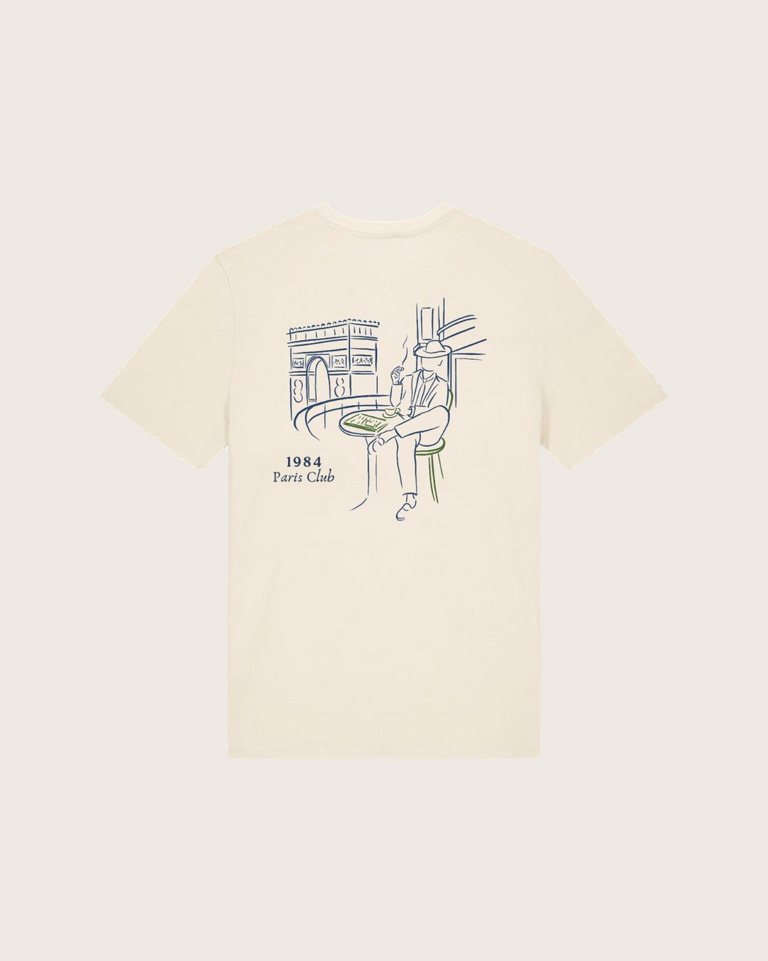 Paris 1984 · Le Parisien · Le T-Shirt · Écru · motif vert · dos · photo couleur 2026-09-30 · le-parisien-ecru-motif-vert-dos