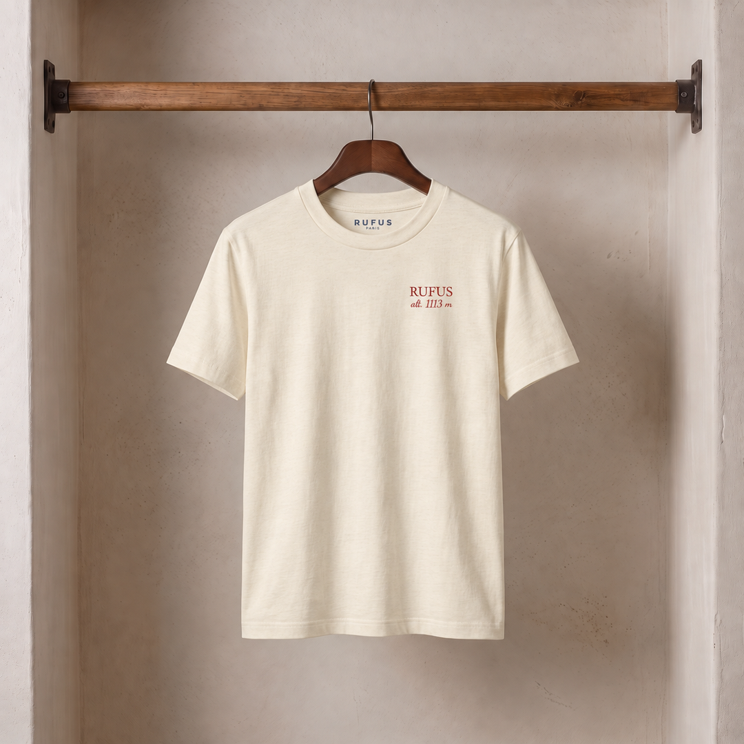 Alpes 1984 · Megève Héritage · Le T-Shirt · Écru · devant · photo couleur 2026-09-30 · megeve-ecru-front
