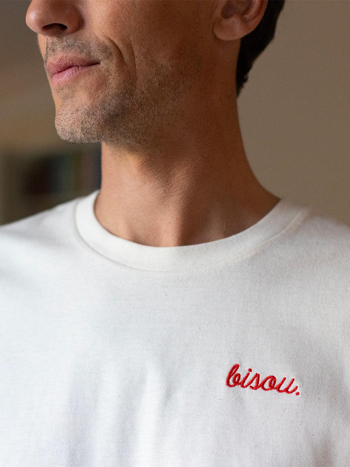 T-Shirt Bisou Crème Logo Rouge