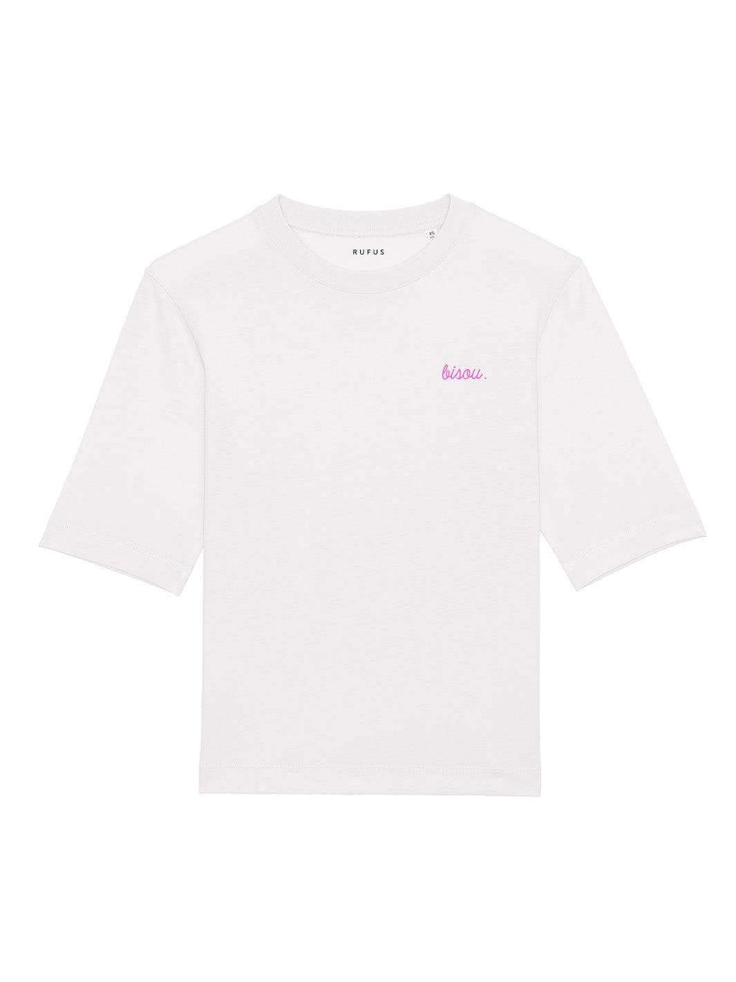 T-Shirt Bisou Blanc Logo Rose