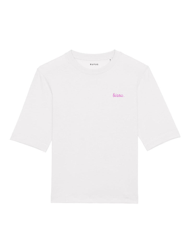 T-Shirt Bisou Blanc Logo Rose