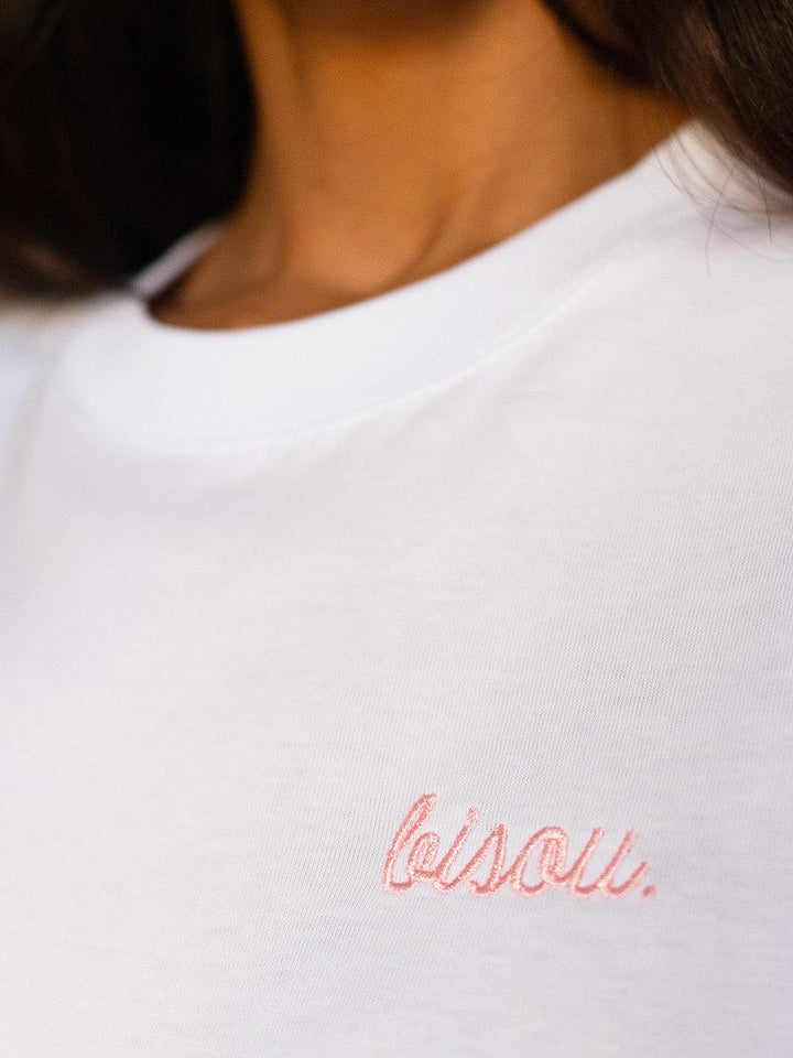 T-Shirt Bisou Blanc Logo Rose