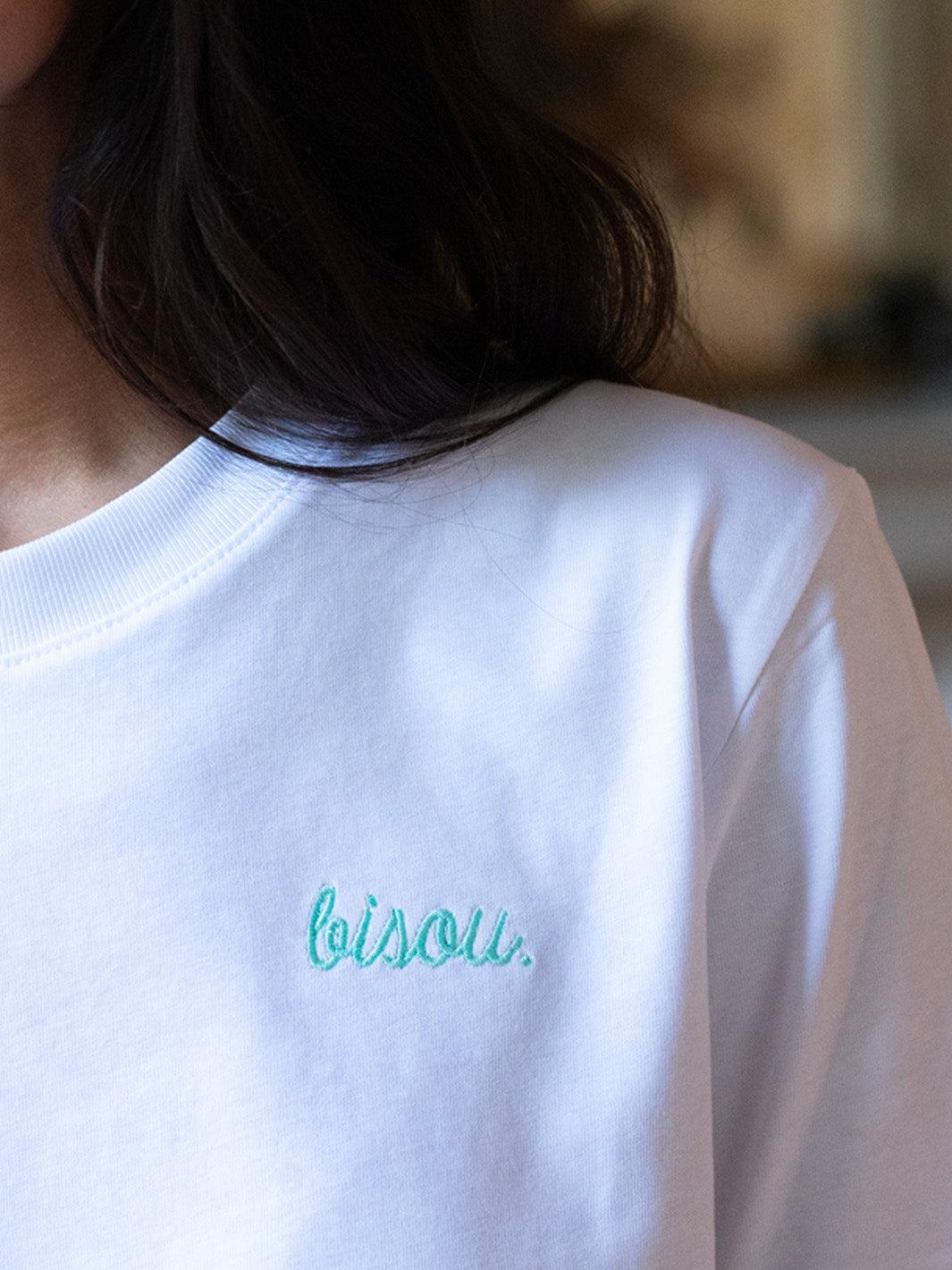 T-Shirt Bisou Blanc Logo Vert